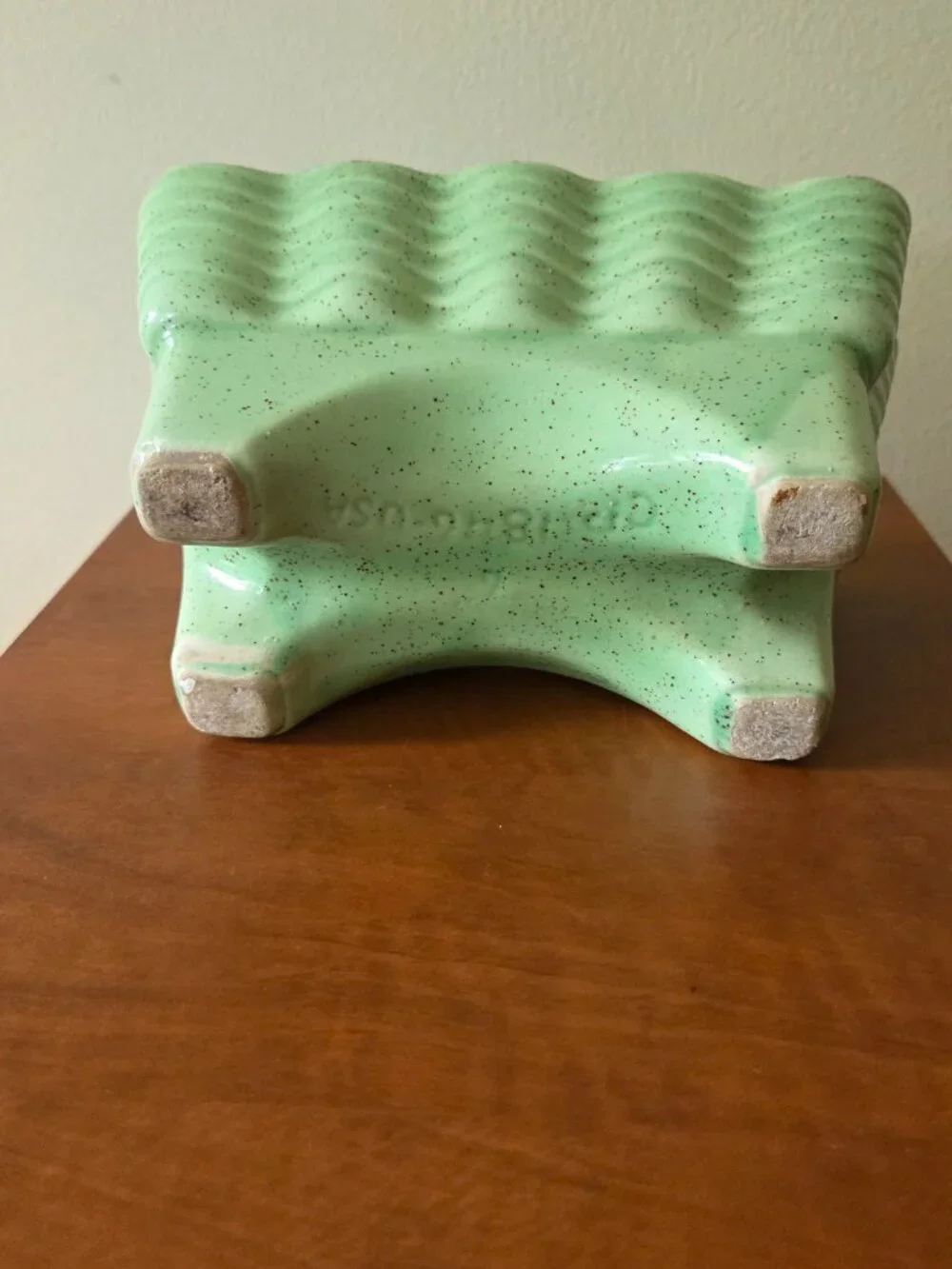 Cookson Pottery Vintage Green White Drip Glaze Planter Dish MCM USA